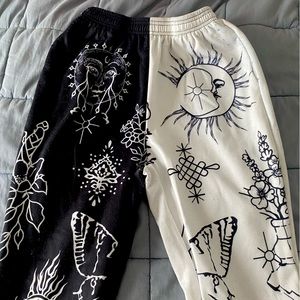 White and white graphic sweatpants